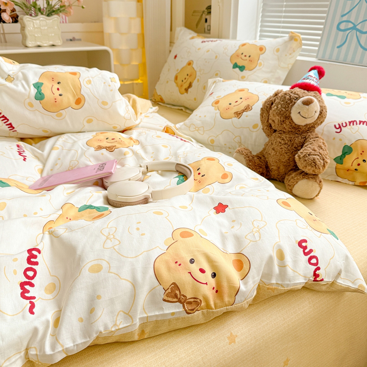 91家纺网 家纺一手货源 找家纺 董成龙家纺 2026春夏新款100%全棉纯棉印花四件套印花卡通系列三件套（喷气工艺） 瑞迪熊