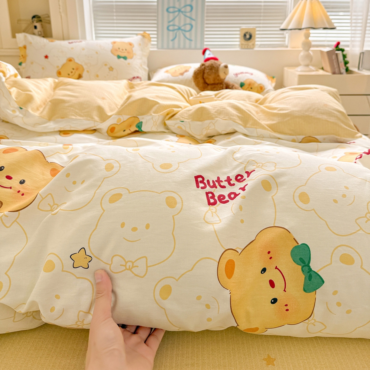 91家纺网 家纺一手货源 找家纺 董成龙家纺 2026春夏新款100%全棉纯棉印花四件套印花卡通系列三件套（喷气工艺） 瑞迪熊