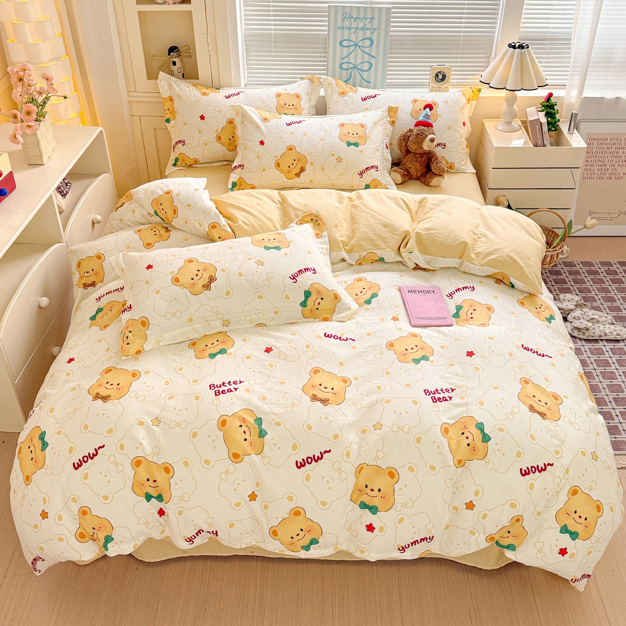 91家纺网 家纺一手货源 找家纺 董成龙家纺 2026春夏新款100%全棉纯棉印花四件套印花卡通系列三件套（喷气工艺） 瑞迪熊