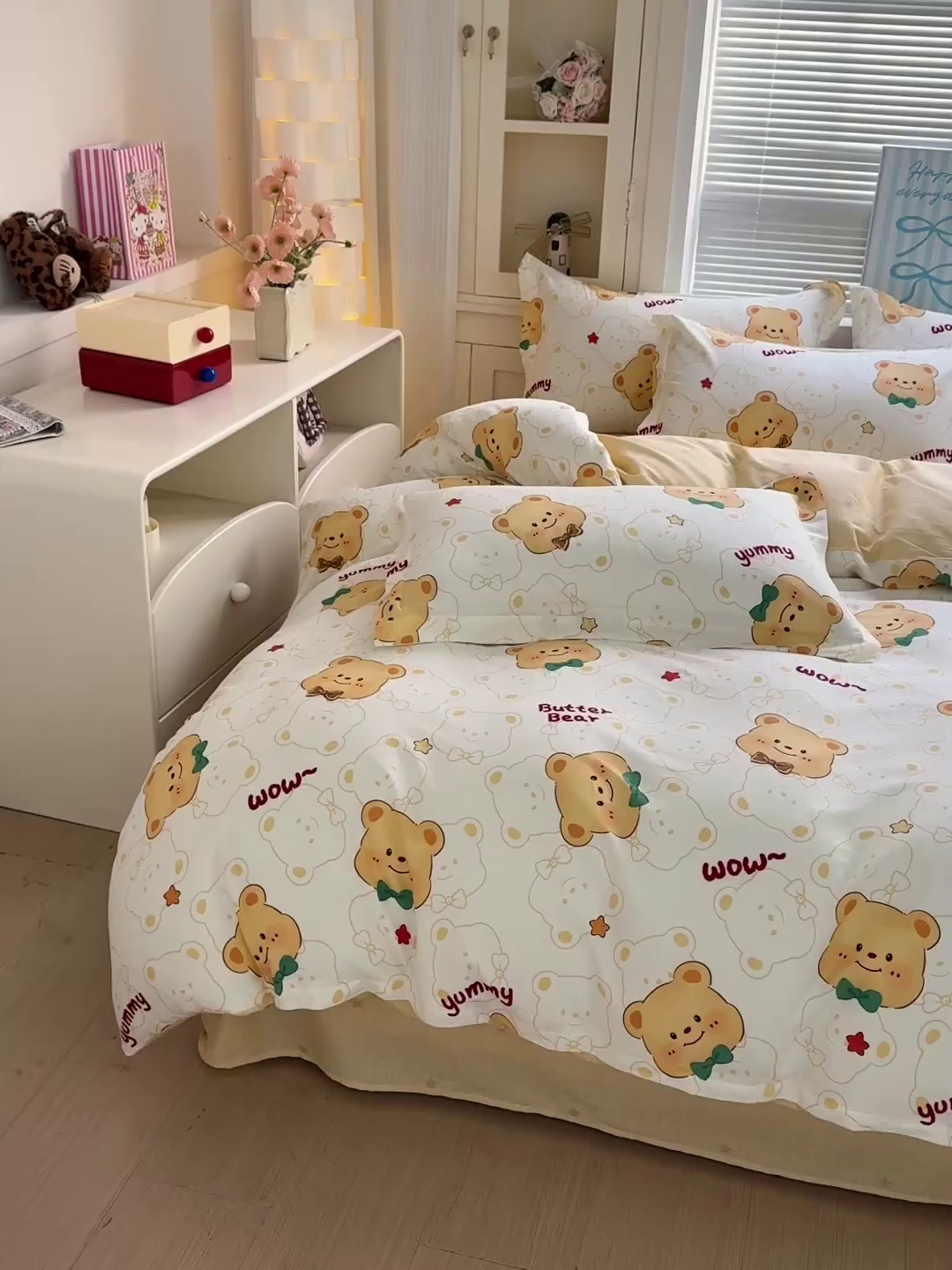 91家纺网 家纺一手货源 找家纺 董成龙家纺 2026春夏新款100%全棉纯棉印花四件套印花卡通系列三件套（喷气工艺） 瑞迪熊