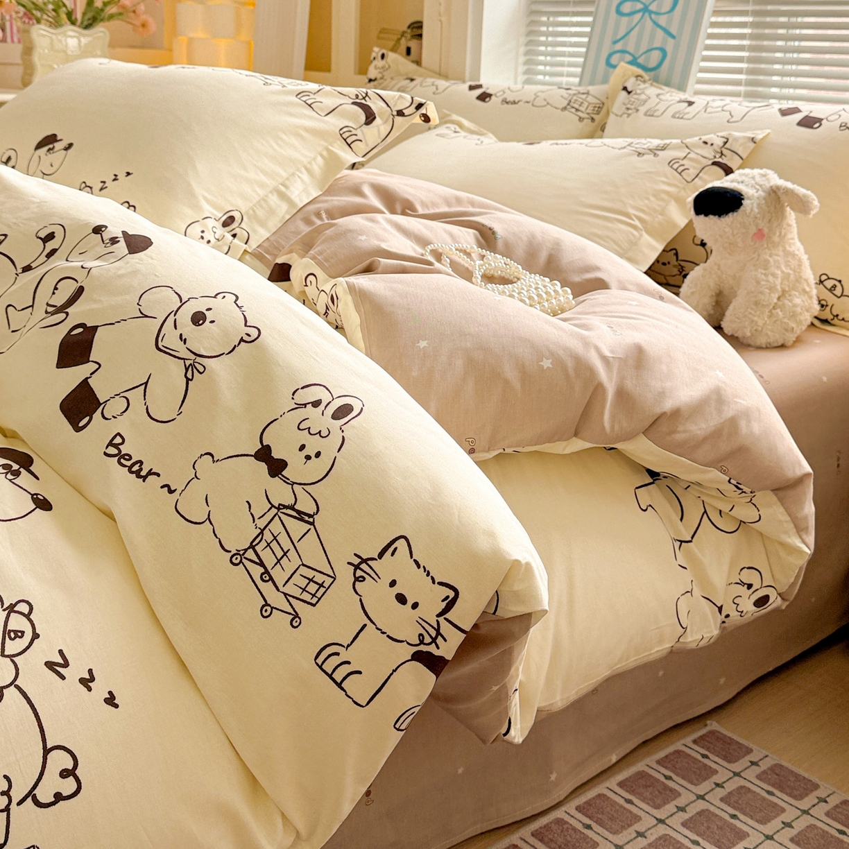 董成龙家纺 2026春夏新款100%全棉纯棉印花四件套印花卡通系列三件套（喷气工艺） 时空漫游