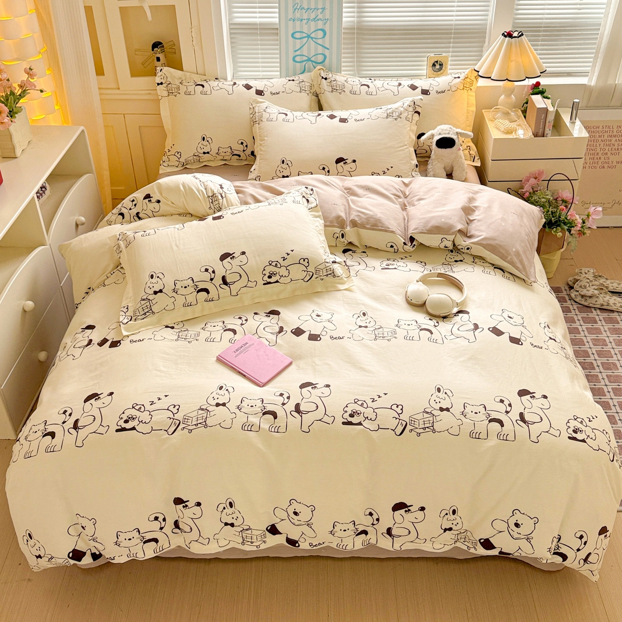 91家纺网 家纺一手货源 找家纺 董成龙家纺 2026春夏新款100%全棉纯棉印花四件套印花卡通系列三件套（喷气工艺） 时空漫游