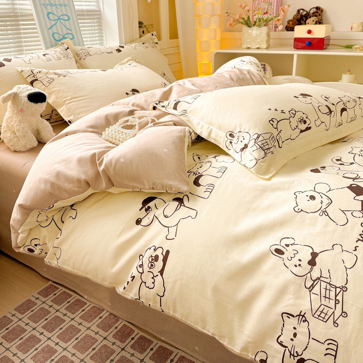 91家纺网 家纺一手货源 找家纺 董成龙家纺 2026春夏新款100%全棉纯棉印花四件套印花卡通系列三件套（喷气工艺） 时空漫游