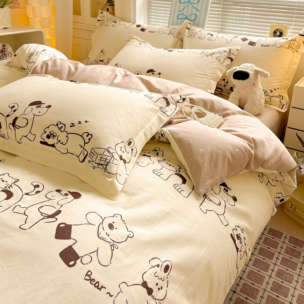 91家纺网 家纺一手货源 找家纺 董成龙家纺 2026春夏新款100%全棉纯棉印花四件套印花卡通系列三件套（喷气工艺） 时空漫游