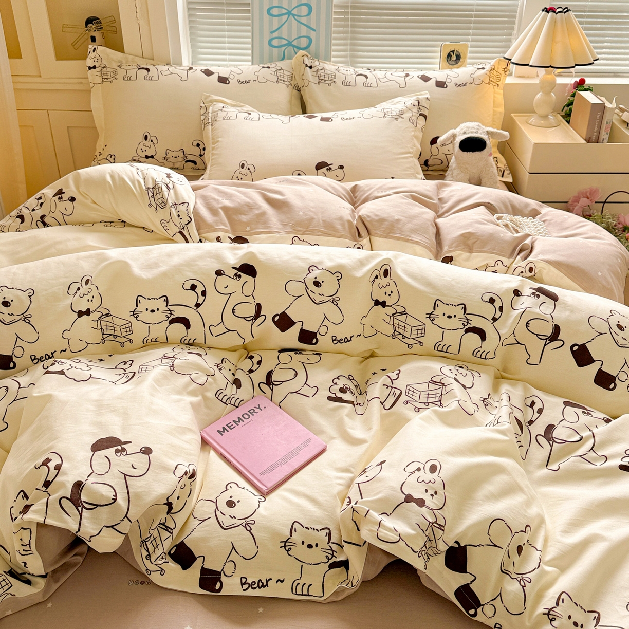 91家纺网 家纺一手货源 找家纺 董成龙家纺 2026春夏新款100%全棉纯棉印花四件套印花卡通系列三件套（喷气工艺） 时空漫游