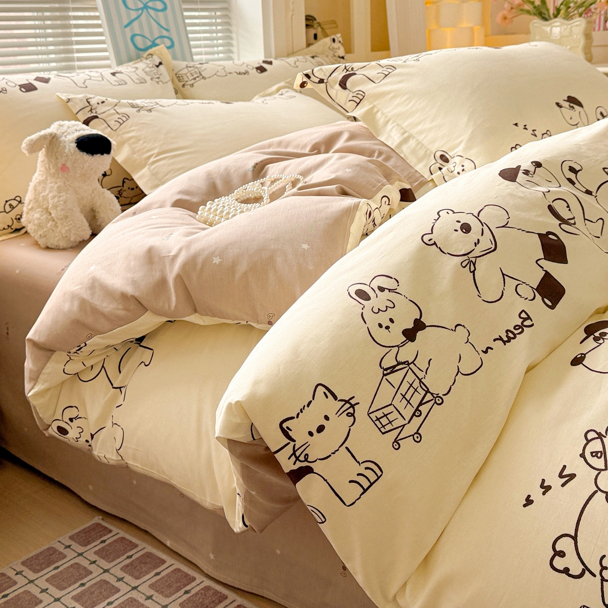 91家纺网 家纺一手货源 找家纺 董成龙家纺 2026春夏新款100%全棉纯棉印花四件套印花卡通系列三件套（喷气工艺） 时空漫游