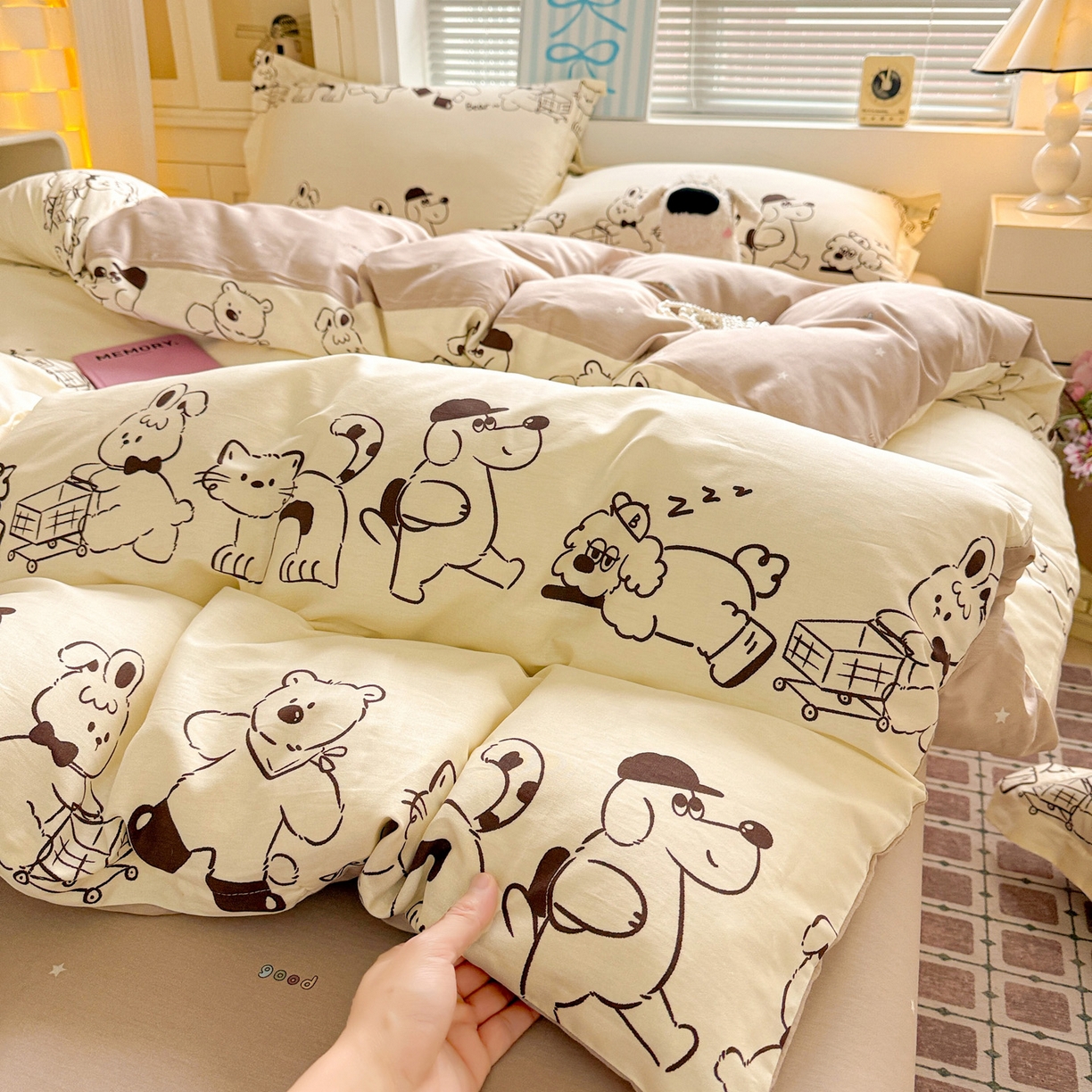 91家纺网 家纺一手货源 找家纺 董成龙家纺 2026春夏新款100%全棉纯棉印花四件套印花卡通系列三件套（喷气工艺） 时空漫游