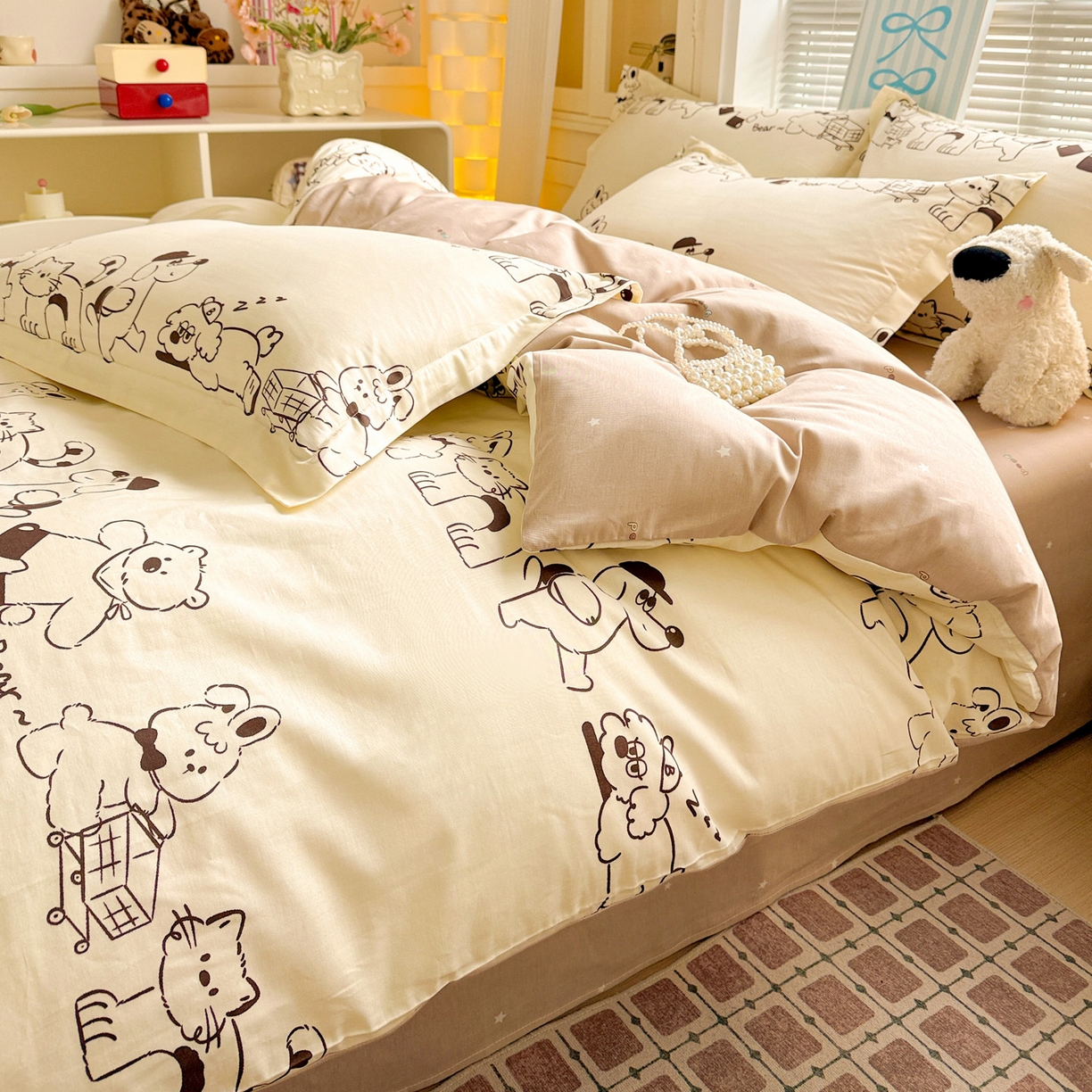 91家纺网 家纺一手货源 找家纺 董成龙家纺 2026春夏新款100%全棉纯棉印花四件套印花卡通系列三件套（喷气工艺） 时空漫游