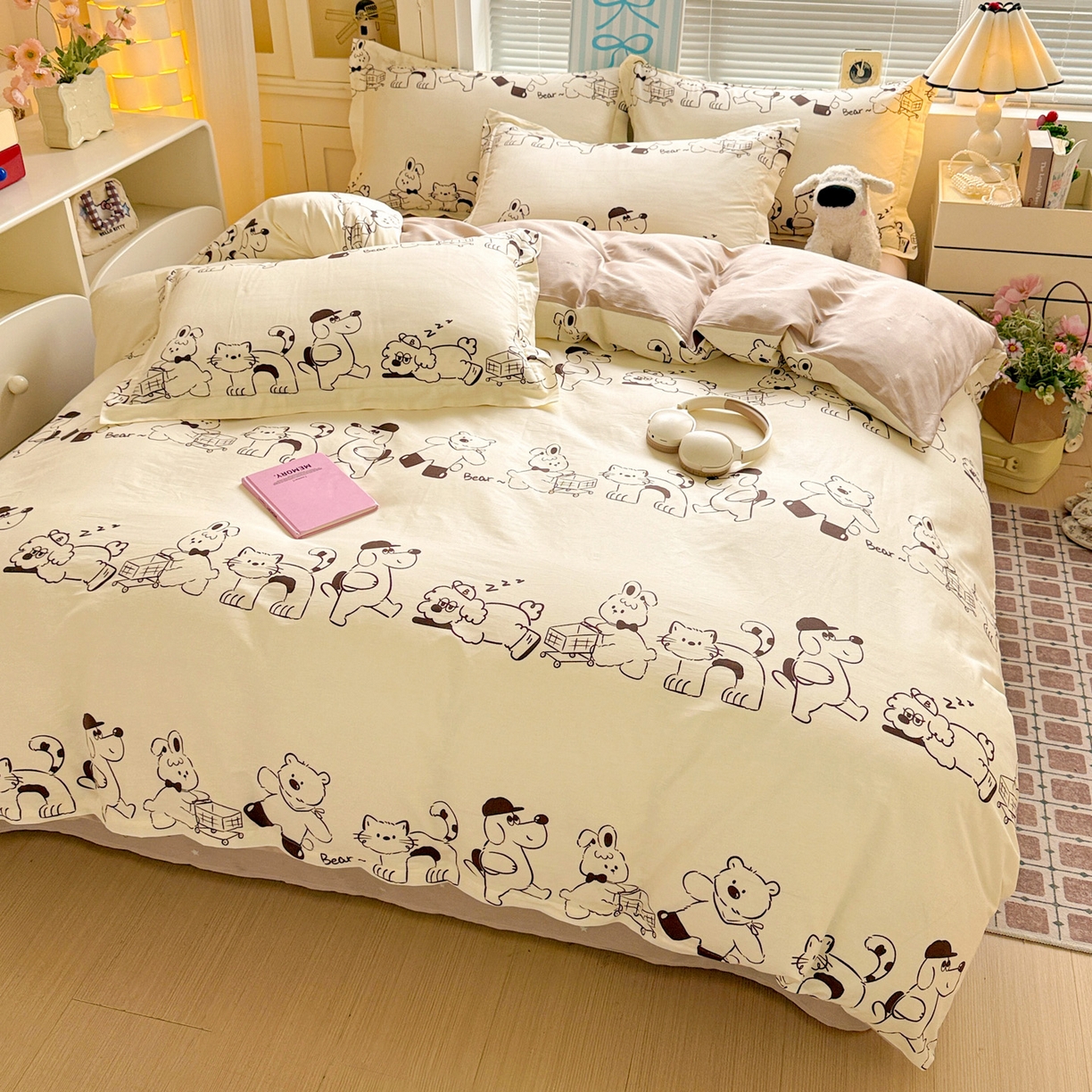 91家纺网 家纺一手货源 找家纺 董成龙家纺 2026春夏新款100%全棉纯棉印花四件套印花卡通系列三件套（喷气工艺） 时空漫游