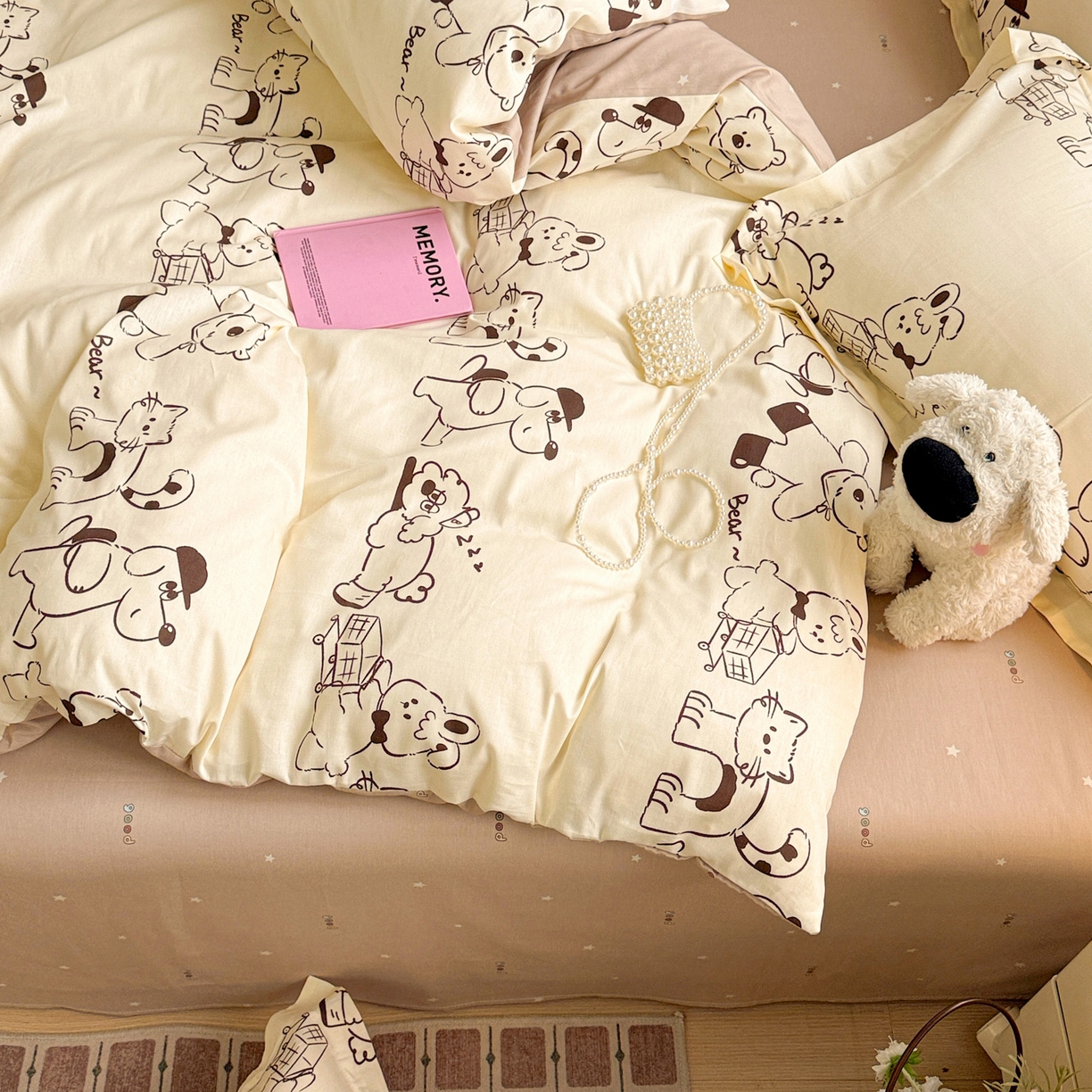 91家纺网 家纺一手货源 找家纺 董成龙家纺 2026春夏新款100%全棉纯棉印花四件套印花卡通系列三件套（喷气工艺） 时空漫游