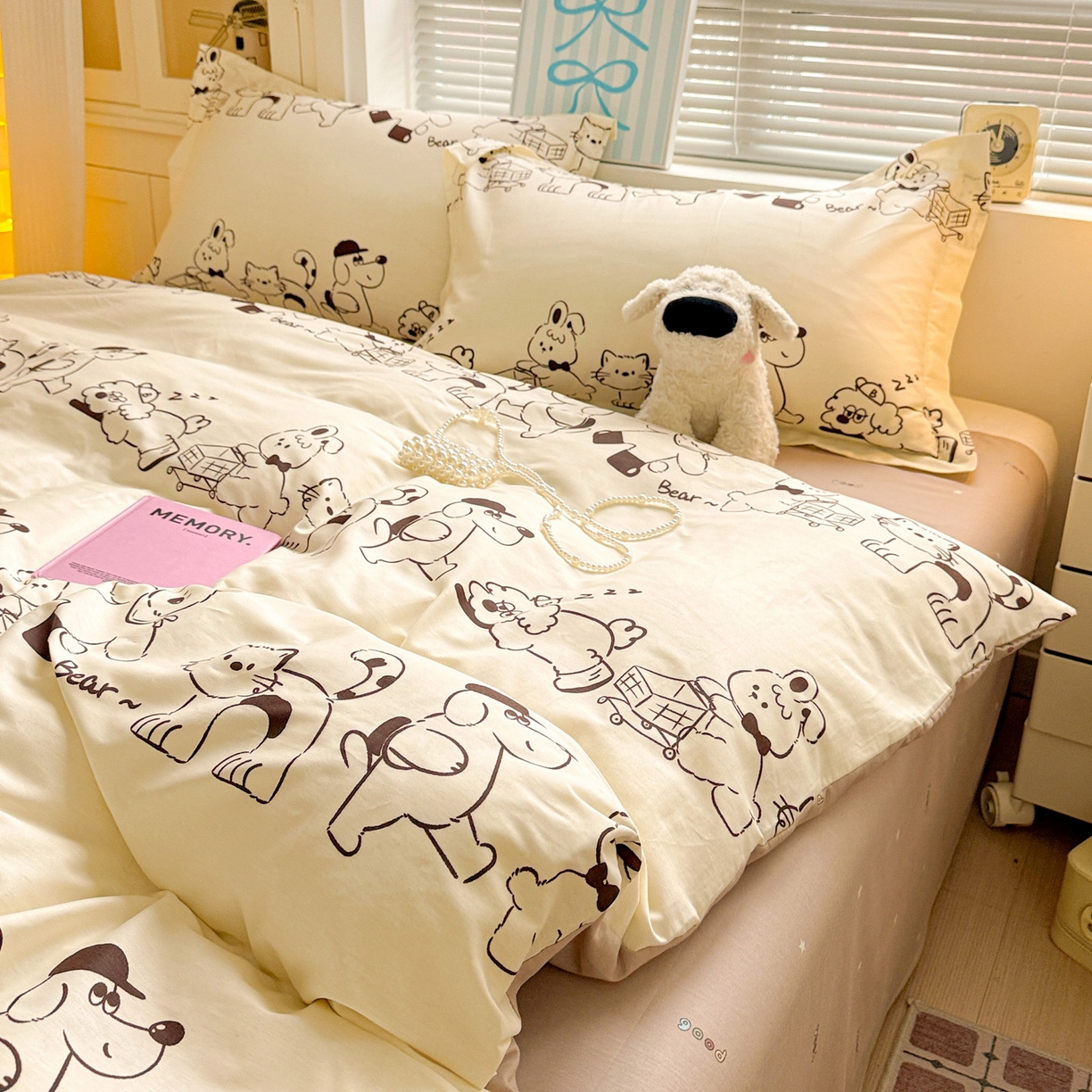 91家纺网 家纺一手货源 找家纺 董成龙家纺 2026春夏新款100%全棉纯棉印花四件套印花卡通系列三件套（喷气工艺） 时空漫游