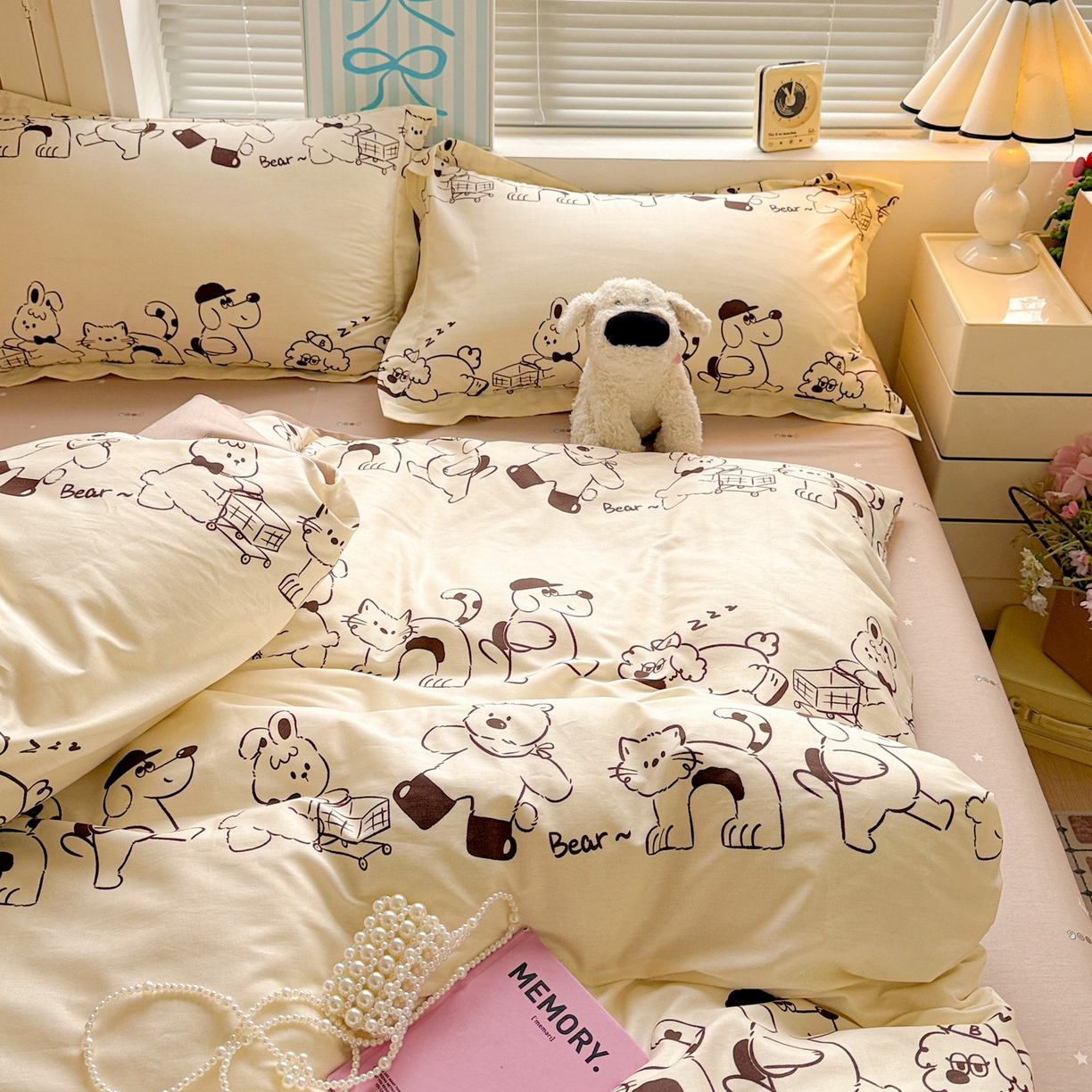 91家纺网 家纺一手货源 找家纺 董成龙家纺 2026春夏新款100%全棉纯棉印花四件套印花卡通系列三件套（喷气工艺） 时空漫游