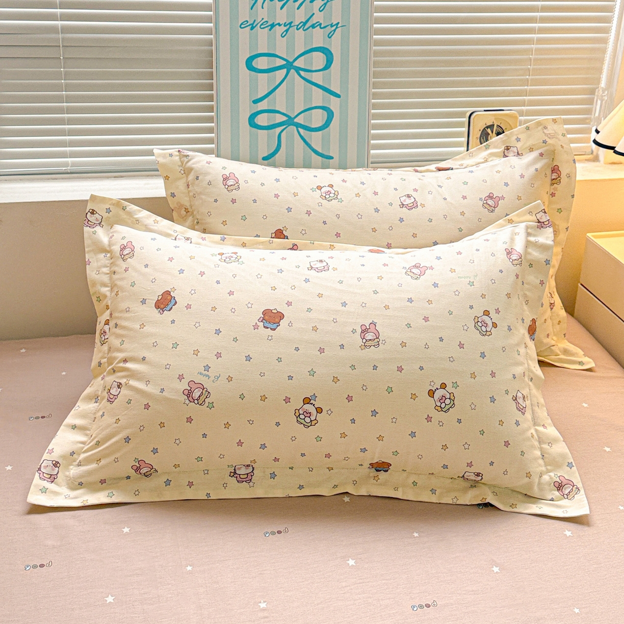 91家纺网 家纺一手货源 找家纺 董成龙家纺 2026春夏新款100%全棉纯棉印花四件套印花卡通系列三件套（喷气工艺） 甜梦喵语