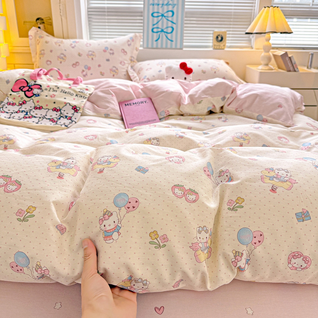 91家纺网 家纺一手货源 找家纺 董成龙家纺 2026春夏新款100%全棉纯棉印花四件套印花卡通系列三件套（喷气工艺） 甜梦团团