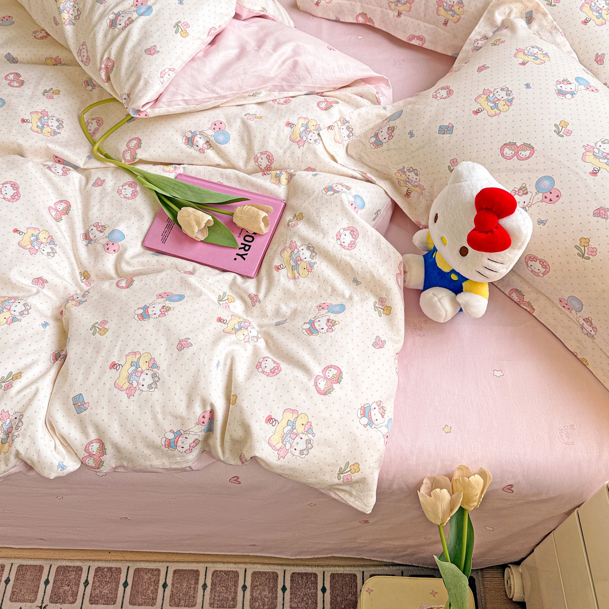 91家纺网 家纺一手货源 找家纺 董成龙家纺 2026春夏新款100%全棉纯棉印花四件套印花卡通系列三件套（喷气工艺） 甜梦团团