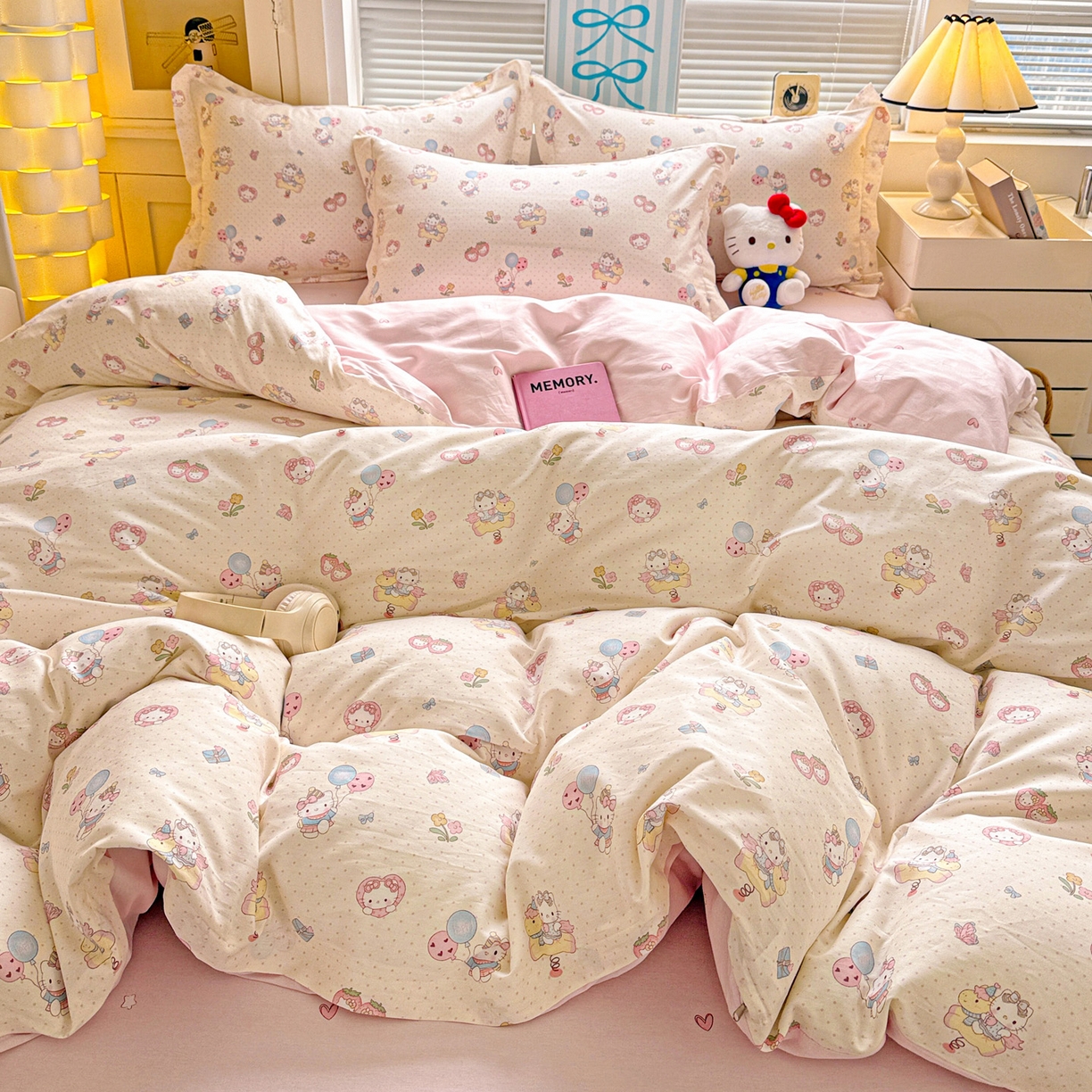 91家纺网 家纺一手货源 找家纺 董成龙家纺 2026春夏新款100%全棉纯棉印花四件套印花卡通系列三件套（喷气工艺） 甜梦团团