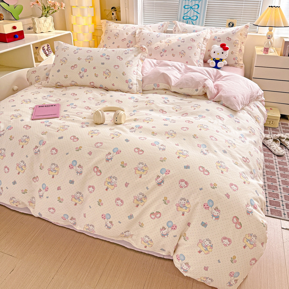 91家纺网 家纺一手货源 找家纺 董成龙家纺 2026春夏新款100%全棉纯棉印花四件套印花卡通系列三件套（喷气工艺） 甜梦团团