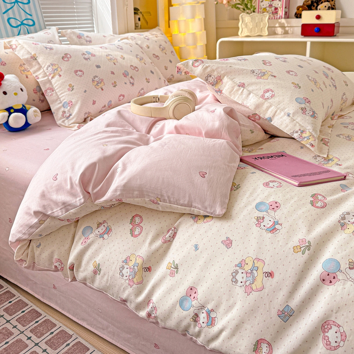 91家纺网 家纺一手货源 找家纺 董成龙家纺 2026春夏新款100%全棉纯棉印花四件套印花卡通系列三件套（喷气工艺） 甜梦团团