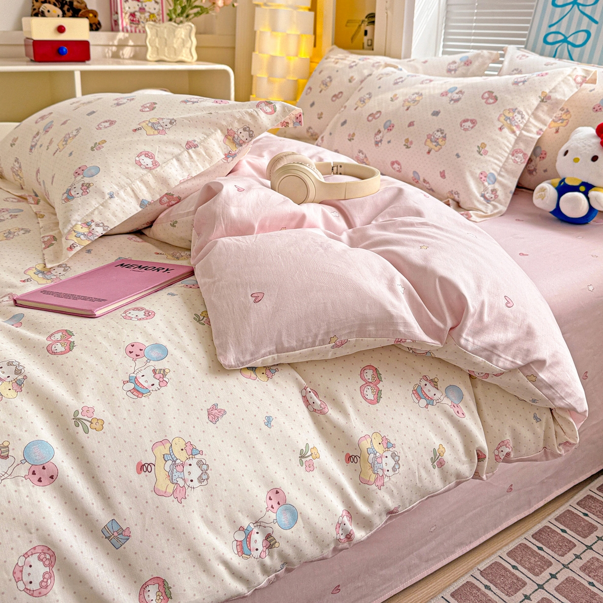 91家纺网 家纺一手货源 找家纺 董成龙家纺 2026春夏新款100%全棉纯棉印花四件套印花卡通系列三件套（喷气工艺） 甜梦团团