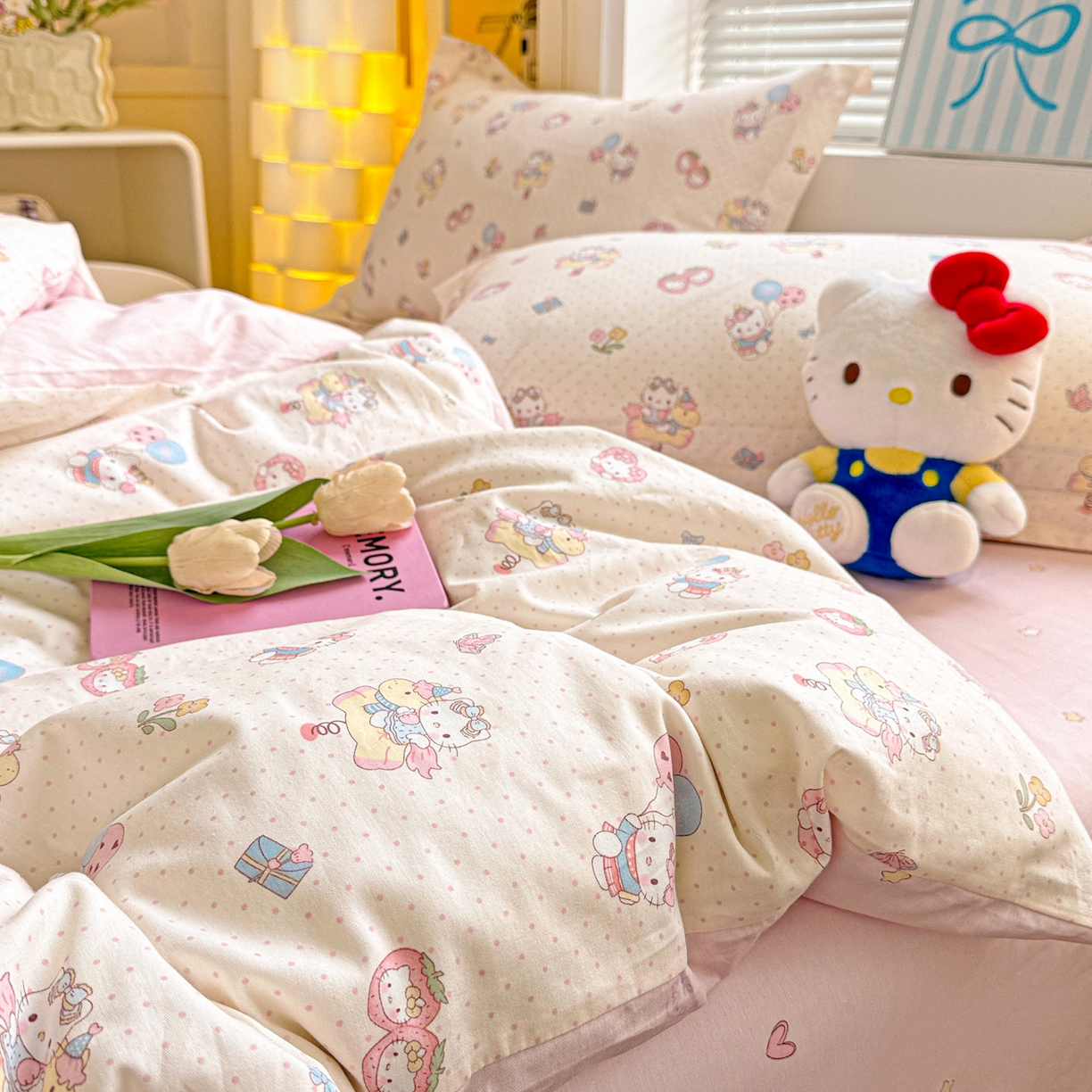 91家纺网 家纺一手货源 找家纺 董成龙家纺 2026春夏新款100%全棉纯棉印花四件套印花卡通系列三件套（喷气工艺） 甜梦团团