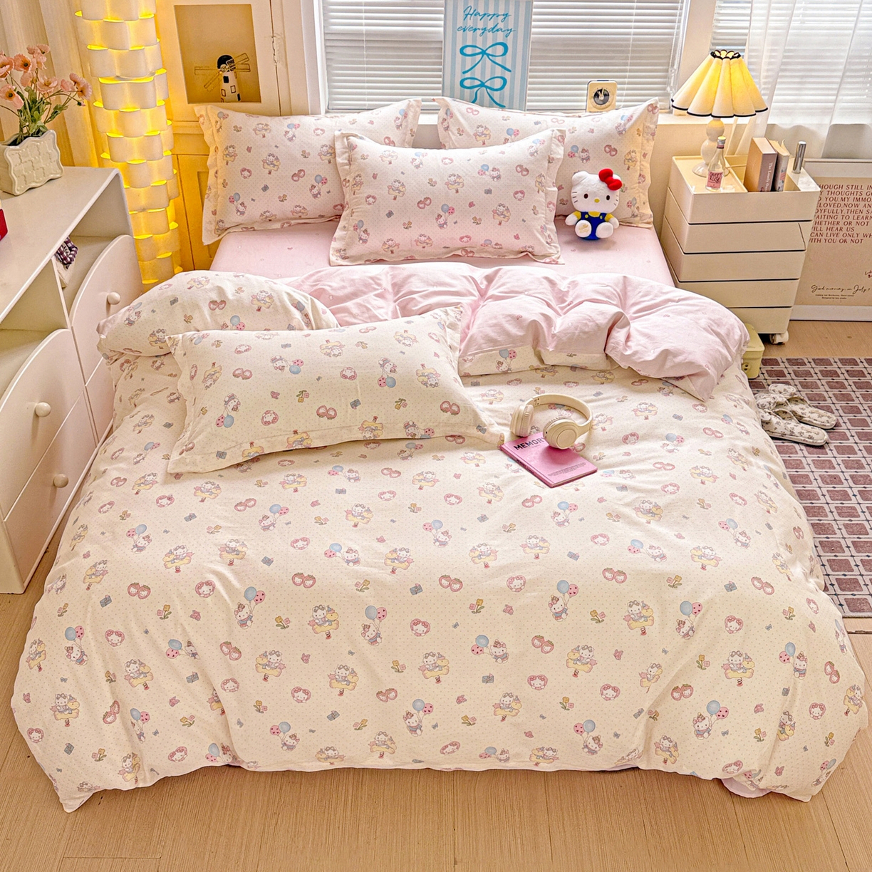 91家纺网 家纺一手货源 找家纺 董成龙家纺 2026春夏新款100%全棉纯棉印花四件套印花卡通系列三件套（喷气工艺） 甜梦团团