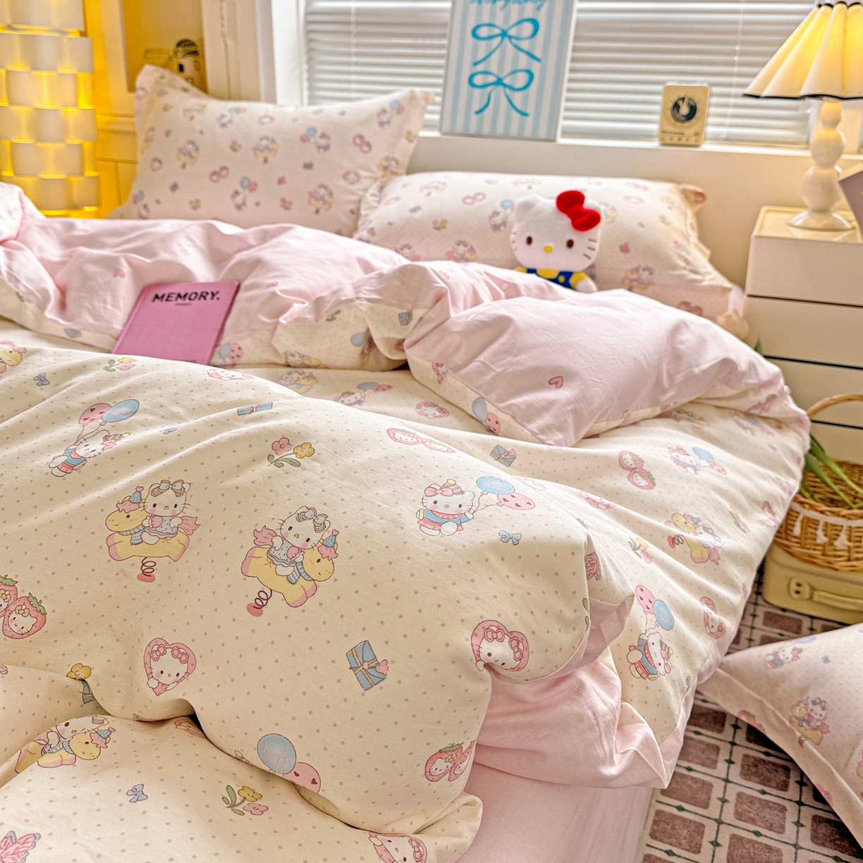 91家纺网 家纺一手货源 找家纺 董成龙家纺 2026春夏新款100%全棉纯棉印花四件套印花卡通系列三件套（喷气工艺） 甜梦团团