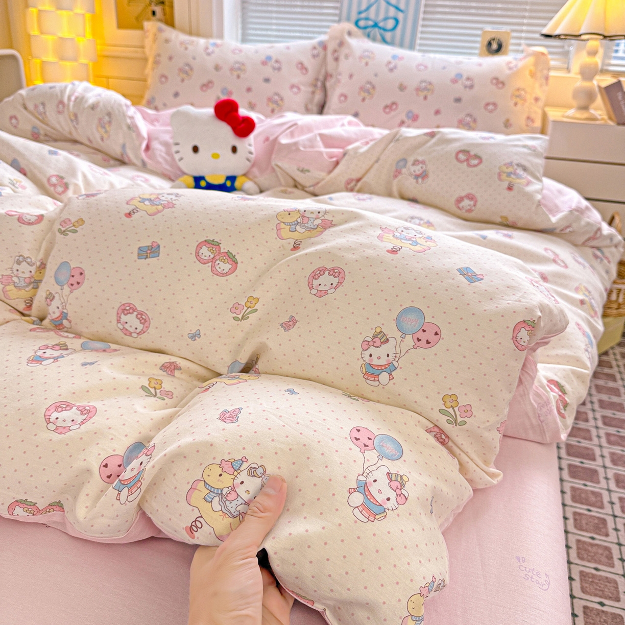 91家纺网 家纺一手货源 找家纺 董成龙家纺 2026春夏新款100%全棉纯棉印花四件套印花卡通系列三件套（喷气工艺） 甜梦团团