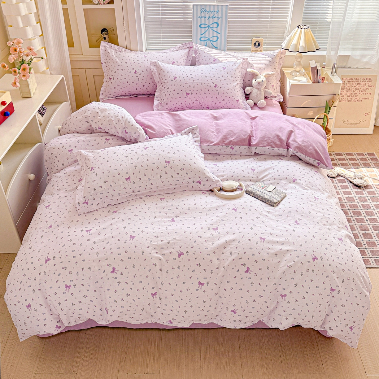 91家纺网 家纺一手货源 找家纺 董成龙家纺 2026春夏新款100%全棉纯棉印花四件套印花卡通系列三件套（喷气工艺） 童话花町