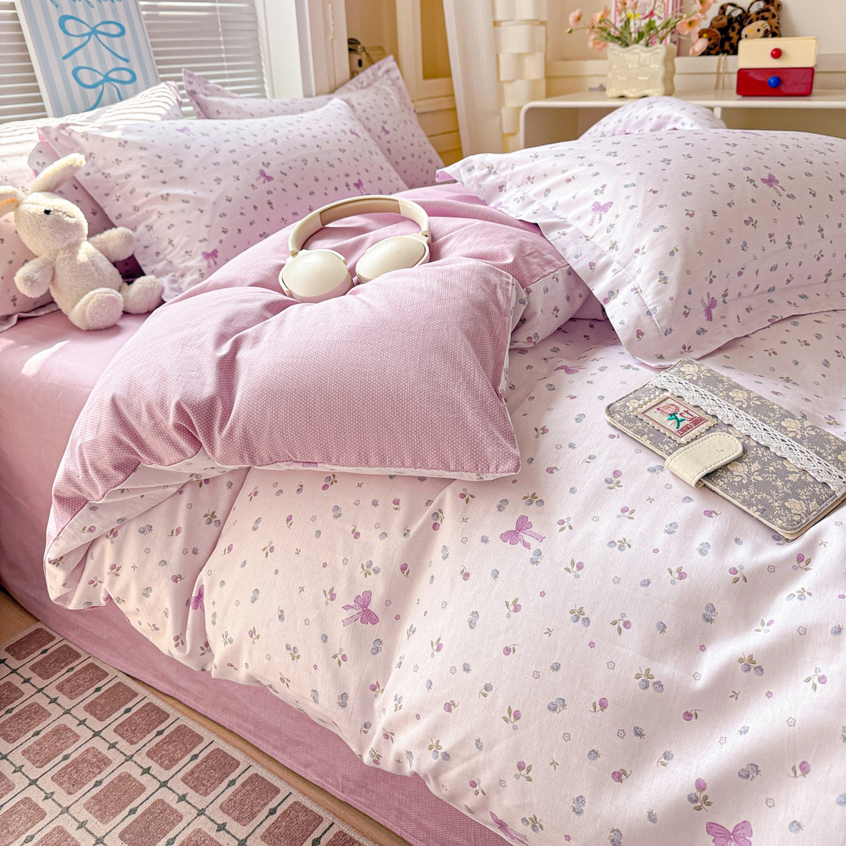 91家纺网 家纺一手货源 找家纺 董成龙家纺 2026春夏新款100%全棉纯棉印花四件套印花卡通系列三件套（喷气工艺） 童话花町