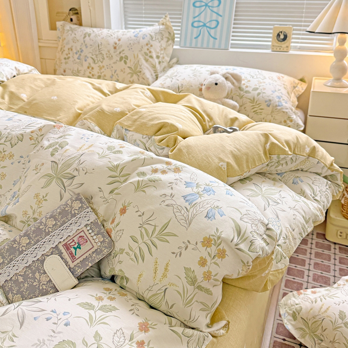 91家纺网 家纺一手货源 找家纺 董成龙家纺 2026春夏新款100%全棉纯棉印花四件套印花卡通系列三件套（喷气工艺） 晚风私语