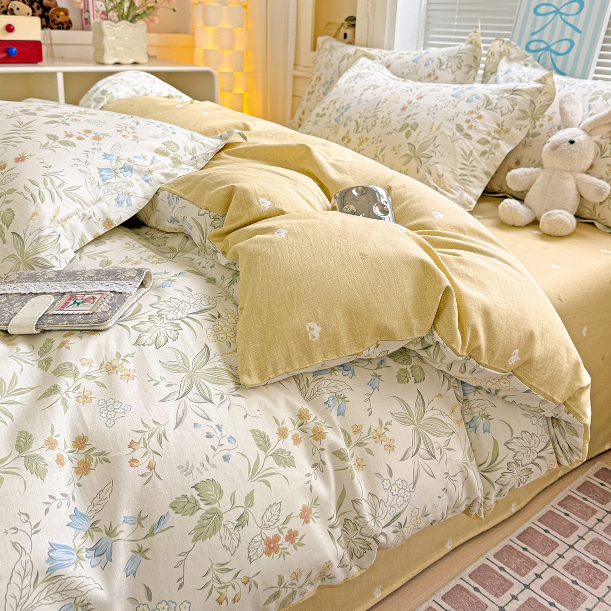 91家纺网 家纺一手货源 找家纺 董成龙家纺 2026春夏新款100%全棉纯棉印花四件套印花卡通系列三件套（喷气工艺） 晚风私语