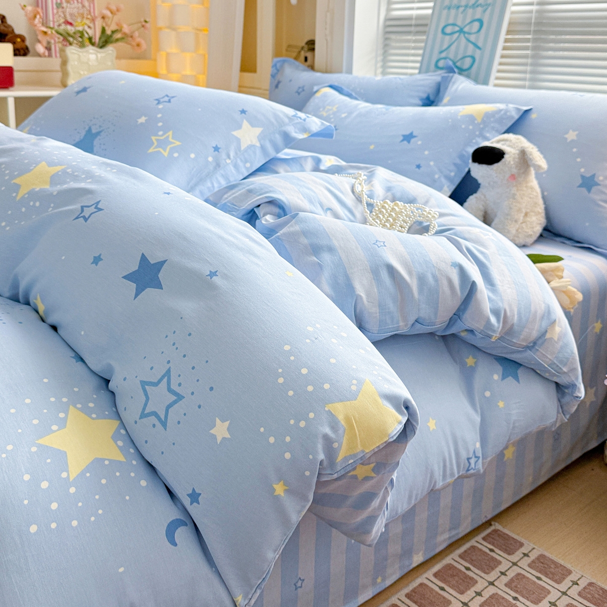 董成龙家纺 2026春夏新款100%全棉纯棉印花四件套印花卡通系列三件套（喷气工艺） 五星集