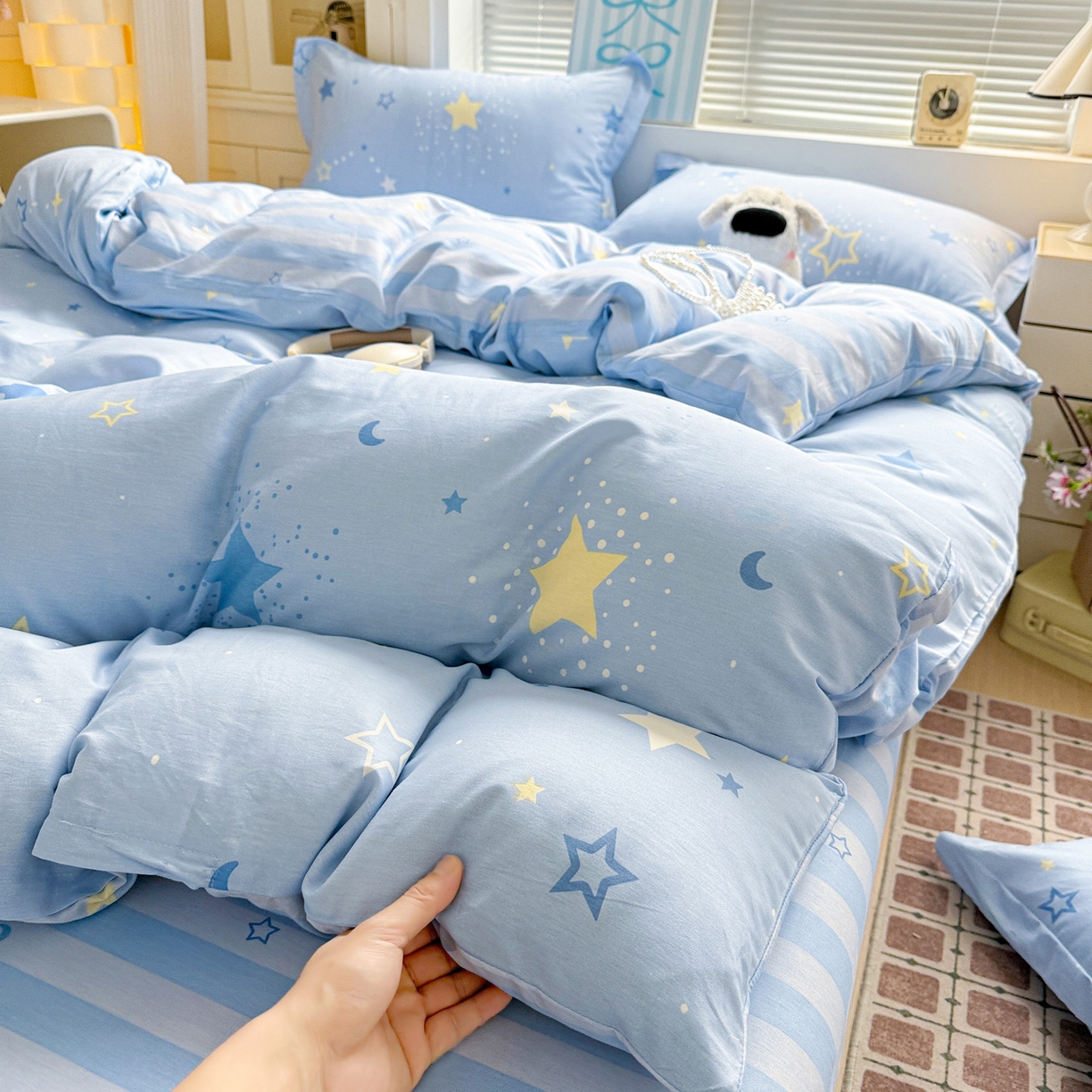 91家纺网 家纺一手货源 找家纺 董成龙家纺 2026春夏新款100%全棉纯棉印花四件套印花卡通系列三件套（喷气工艺） 五星集