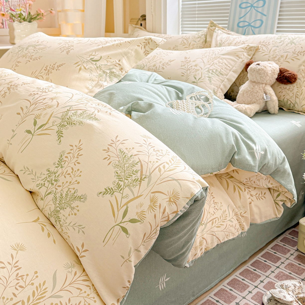 董成龙家纺 2026春夏新款100%全棉纯棉印花四件套印花卡通系列三件套（喷气工艺） 仙草悠悠