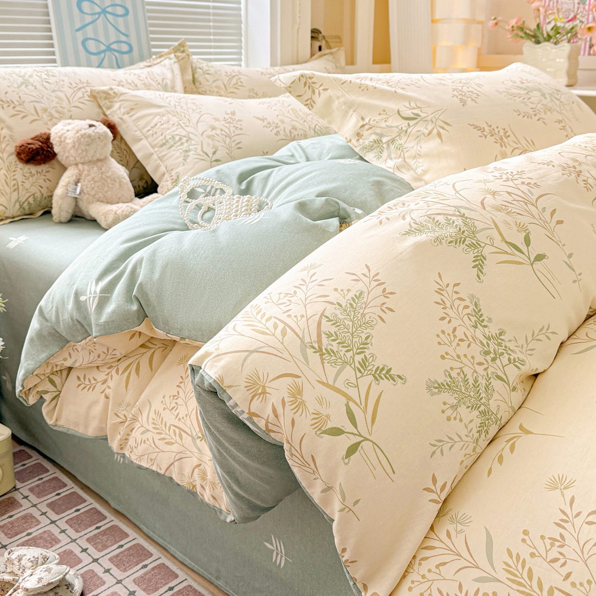 91家纺网 家纺一手货源 找家纺 董成龙家纺 2026春夏新款100%全棉纯棉印花四件套印花卡通系列三件套（喷气工艺） 仙草悠悠