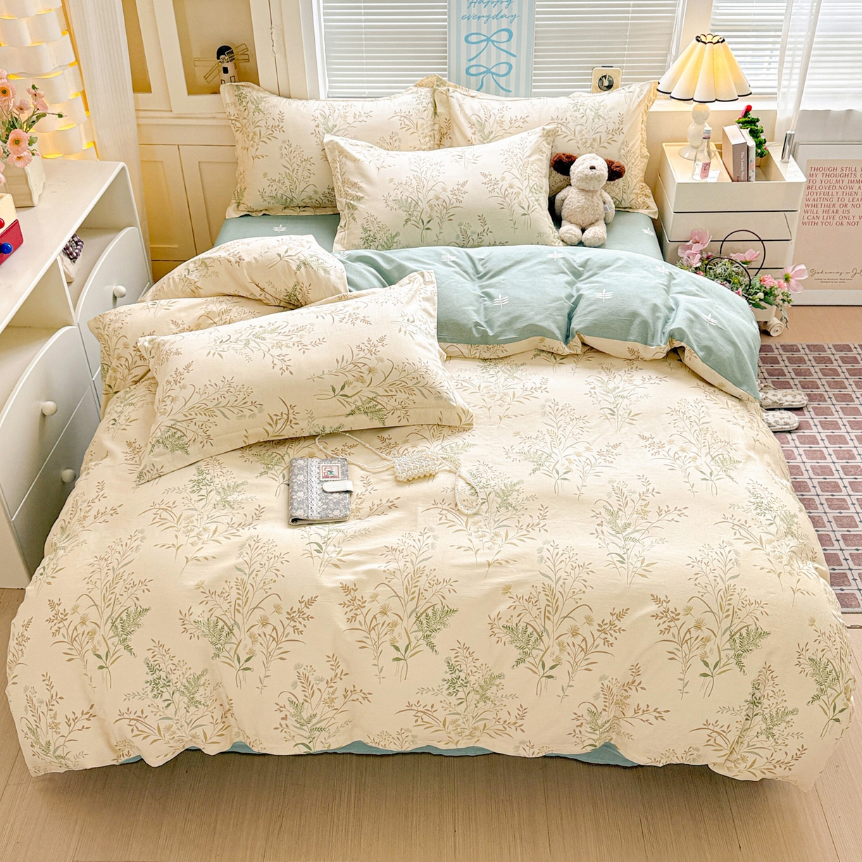 91家纺网 家纺一手货源 找家纺 董成龙家纺 2026春夏新款100%全棉纯棉印花四件套印花卡通系列三件套（喷气工艺） 仙草悠悠