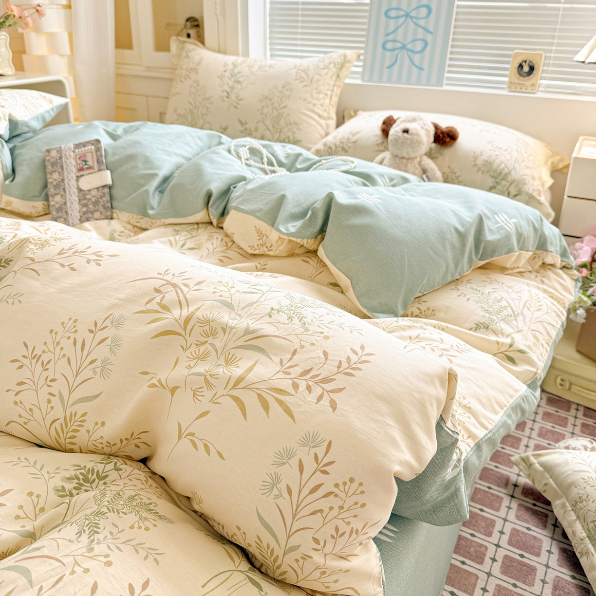 91家纺网 家纺一手货源 找家纺 董成龙家纺 2026春夏新款100%全棉纯棉印花四件套印花卡通系列三件套（喷气工艺） 仙草悠悠