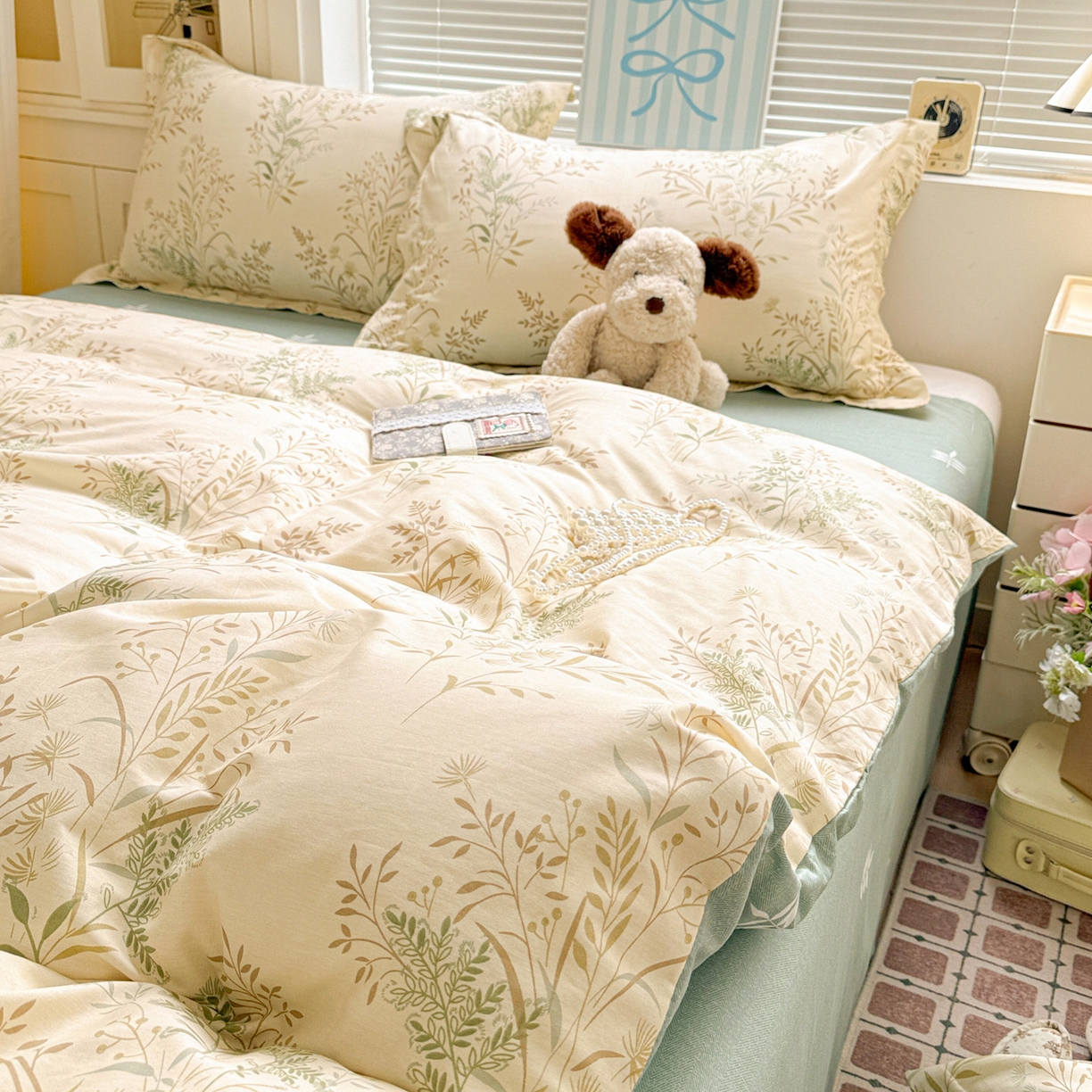 91家纺网 家纺一手货源 找家纺 董成龙家纺 2026春夏新款100%全棉纯棉印花四件套印花卡通系列三件套（喷气工艺） 仙草悠悠