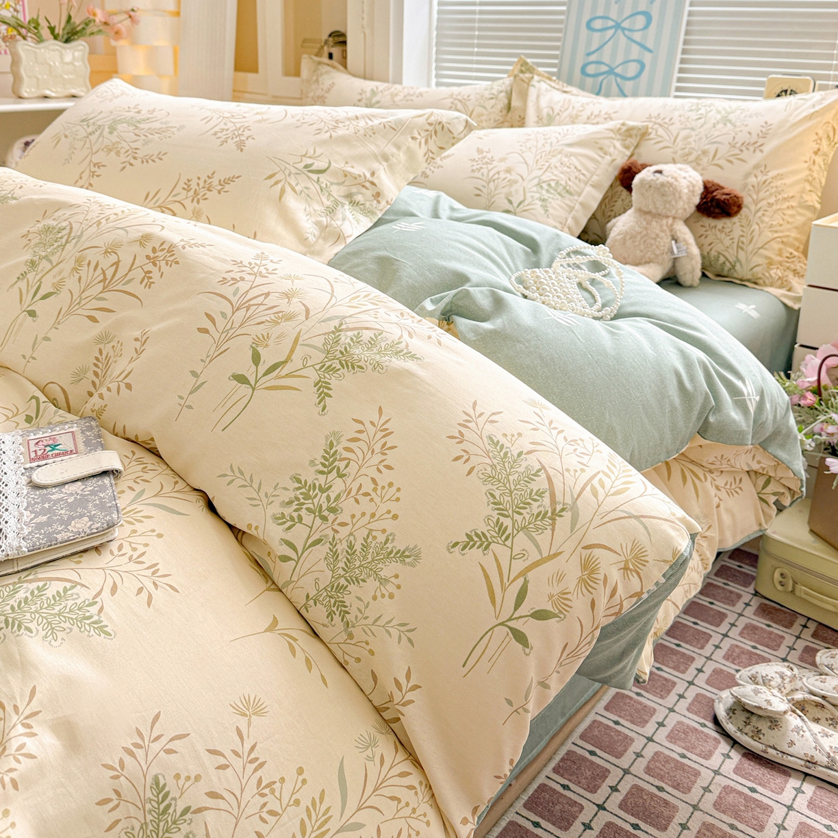 91家纺网 家纺一手货源 找家纺 董成龙家纺 2026春夏新款100%全棉纯棉印花四件套印花卡通系列三件套（喷气工艺） 仙草悠悠