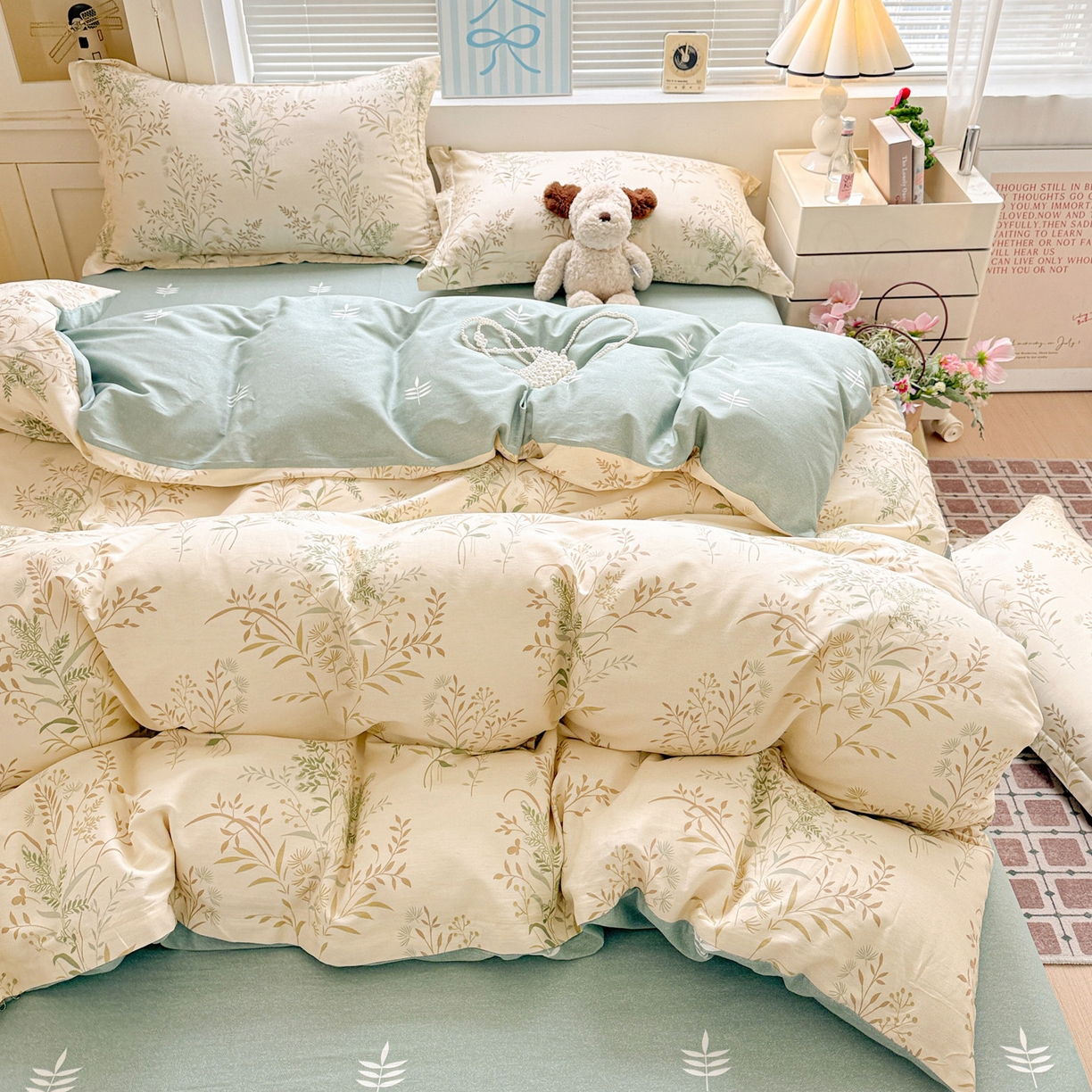 91家纺网 家纺一手货源 找家纺 董成龙家纺 2026春夏新款100%全棉纯棉印花四件套印花卡通系列三件套（喷气工艺） 仙草悠悠