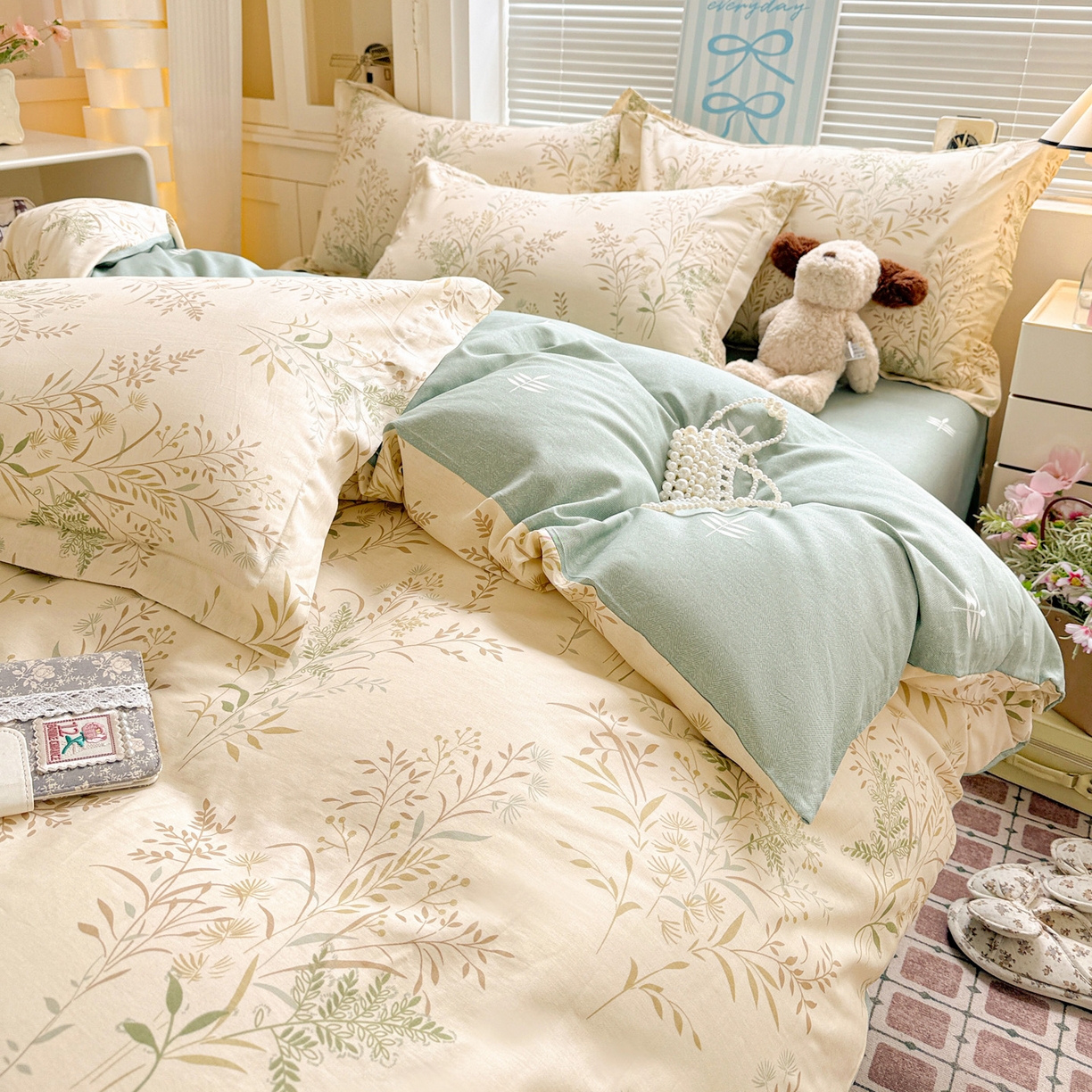 91家纺网 家纺一手货源 找家纺 董成龙家纺 2026春夏新款100%全棉纯棉印花四件套印花卡通系列三件套（喷气工艺） 仙草悠悠