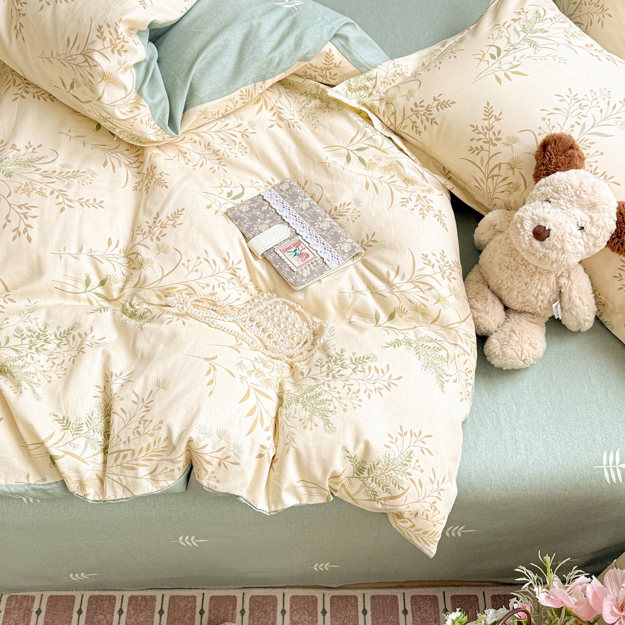 91家纺网 家纺一手货源 找家纺 董成龙家纺 2026春夏新款100%全棉纯棉印花四件套印花卡通系列三件套（喷气工艺） 仙草悠悠