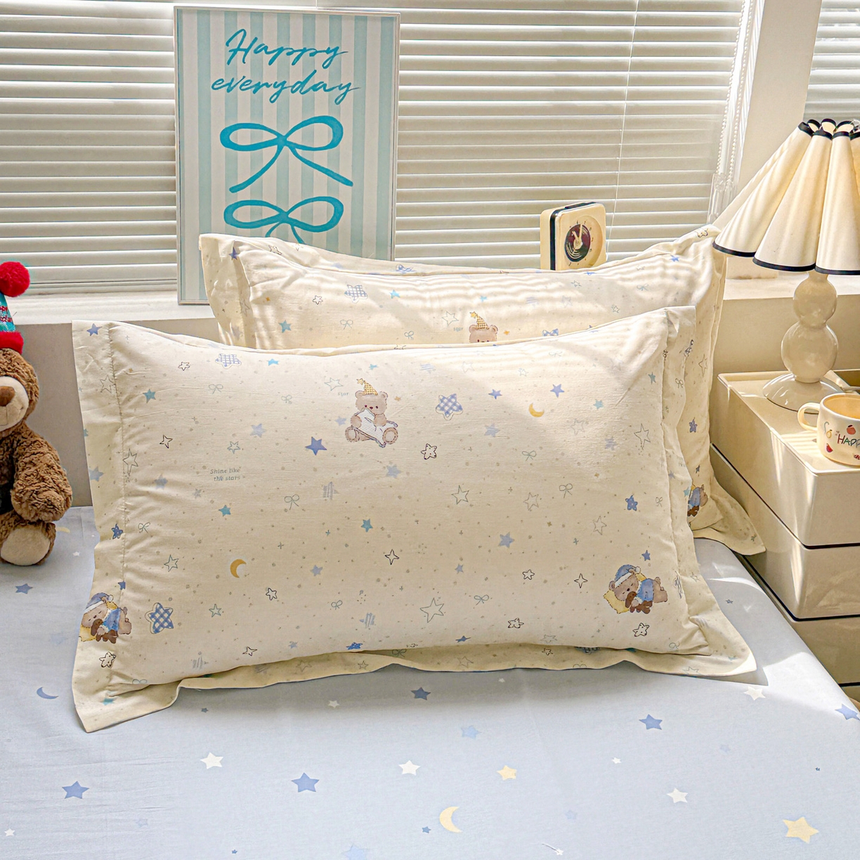 91家纺网 家纺一手货源 找家纺 董成龙家纺 2026春夏新款100%全棉纯棉印花四件套印花卡通系列三件套（喷气工艺） 星眠小熊