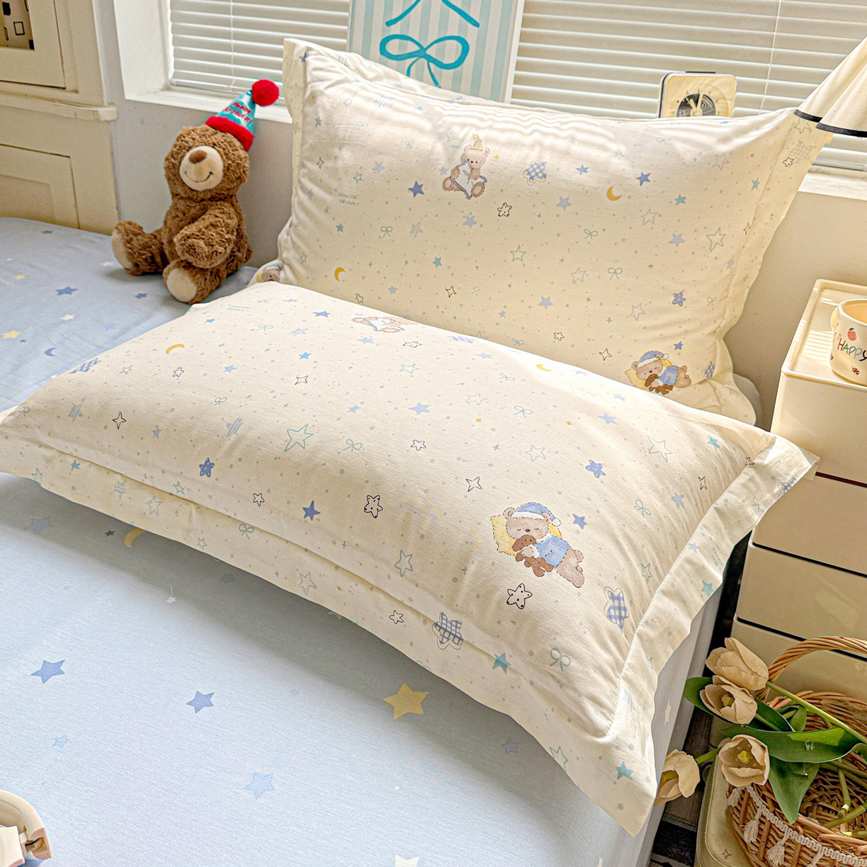 91家纺网 家纺一手货源 找家纺 董成龙家纺 2026春夏新款100%全棉纯棉印花四件套印花卡通系列三件套（喷气工艺） 星眠小熊