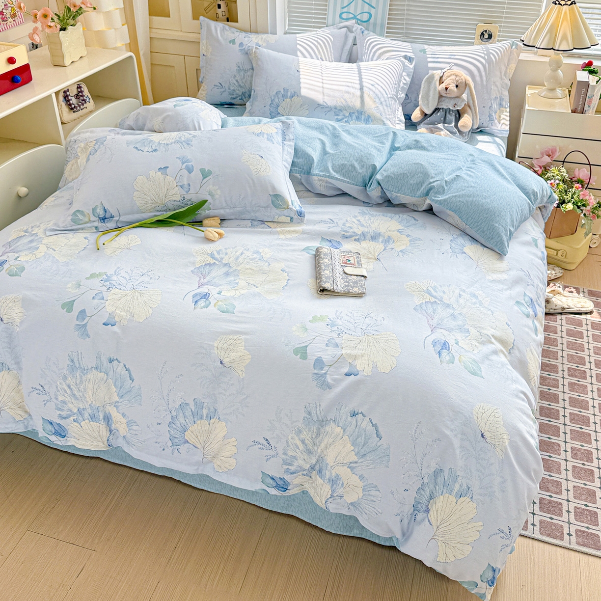 91家纺网 家纺一手货源 找家纺 董成龙家纺 2026春夏新款100%全棉纯棉印花四件套印花卡通系列三件套（喷气工艺） 银杏花语