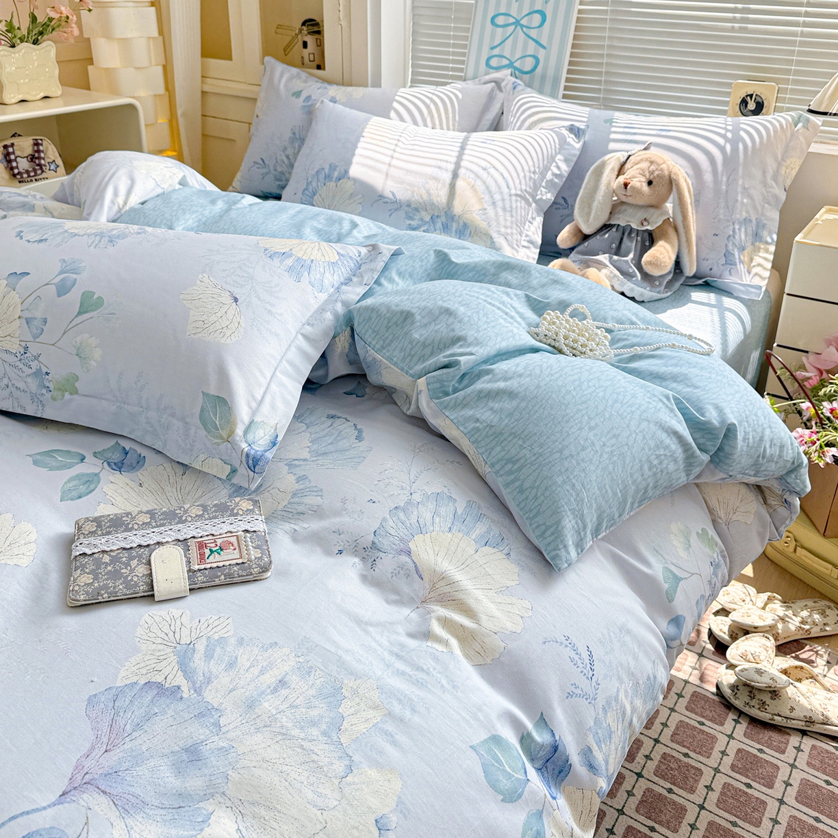 91家纺网 家纺一手货源 找家纺 董成龙家纺 2026春夏新款100%全棉纯棉印花四件套印花卡通系列三件套（喷气工艺） 银杏花语