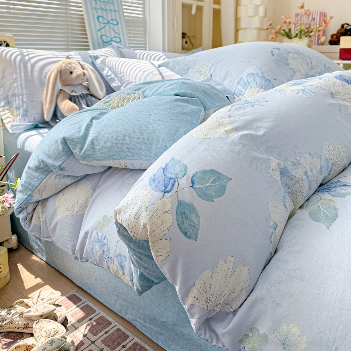 91家纺网 家纺一手货源 找家纺 董成龙家纺 2026春夏新款100%全棉纯棉印花四件套印花卡通系列三件套（喷气工艺） 银杏花语