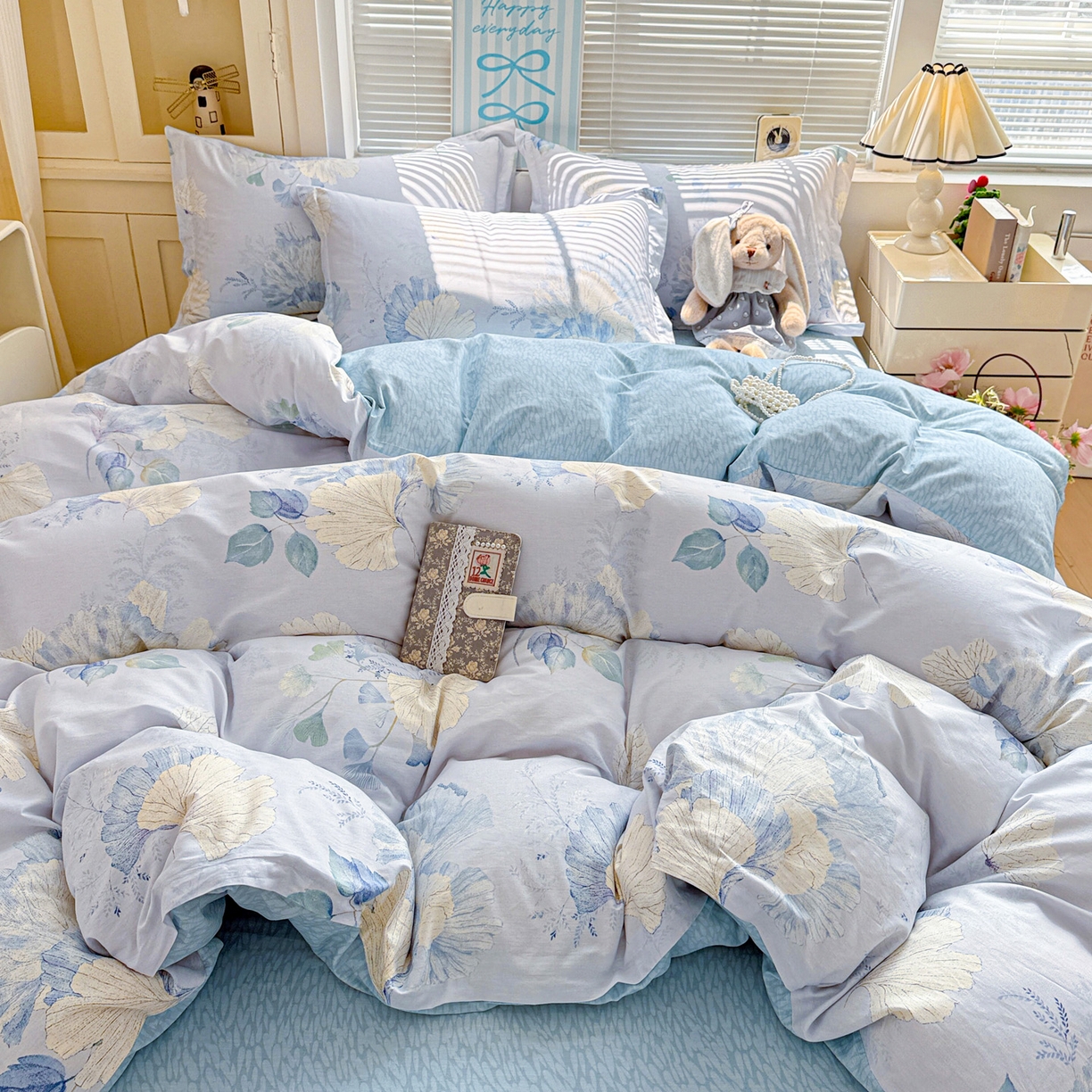 91家纺网 家纺一手货源 找家纺 董成龙家纺 2026春夏新款100%全棉纯棉印花四件套印花卡通系列三件套（喷气工艺） 银杏花语