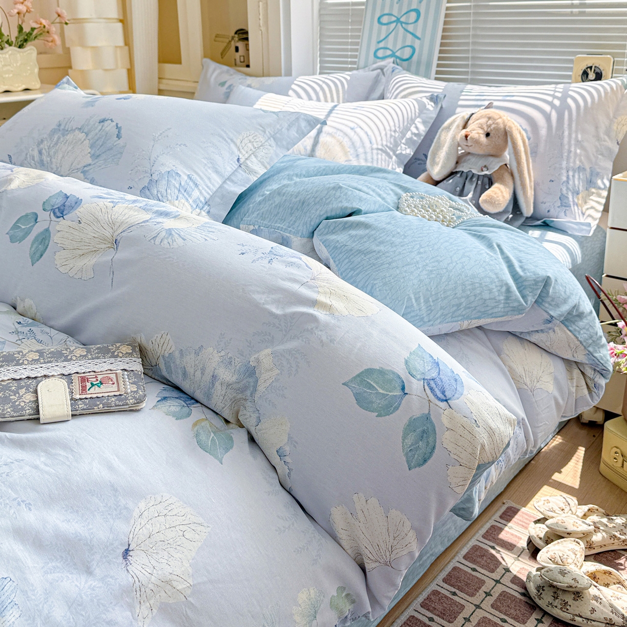 91家纺网 家纺一手货源 找家纺 董成龙家纺 2026春夏新款100%全棉纯棉印花四件套印花卡通系列三件套（喷气工艺） 银杏花语