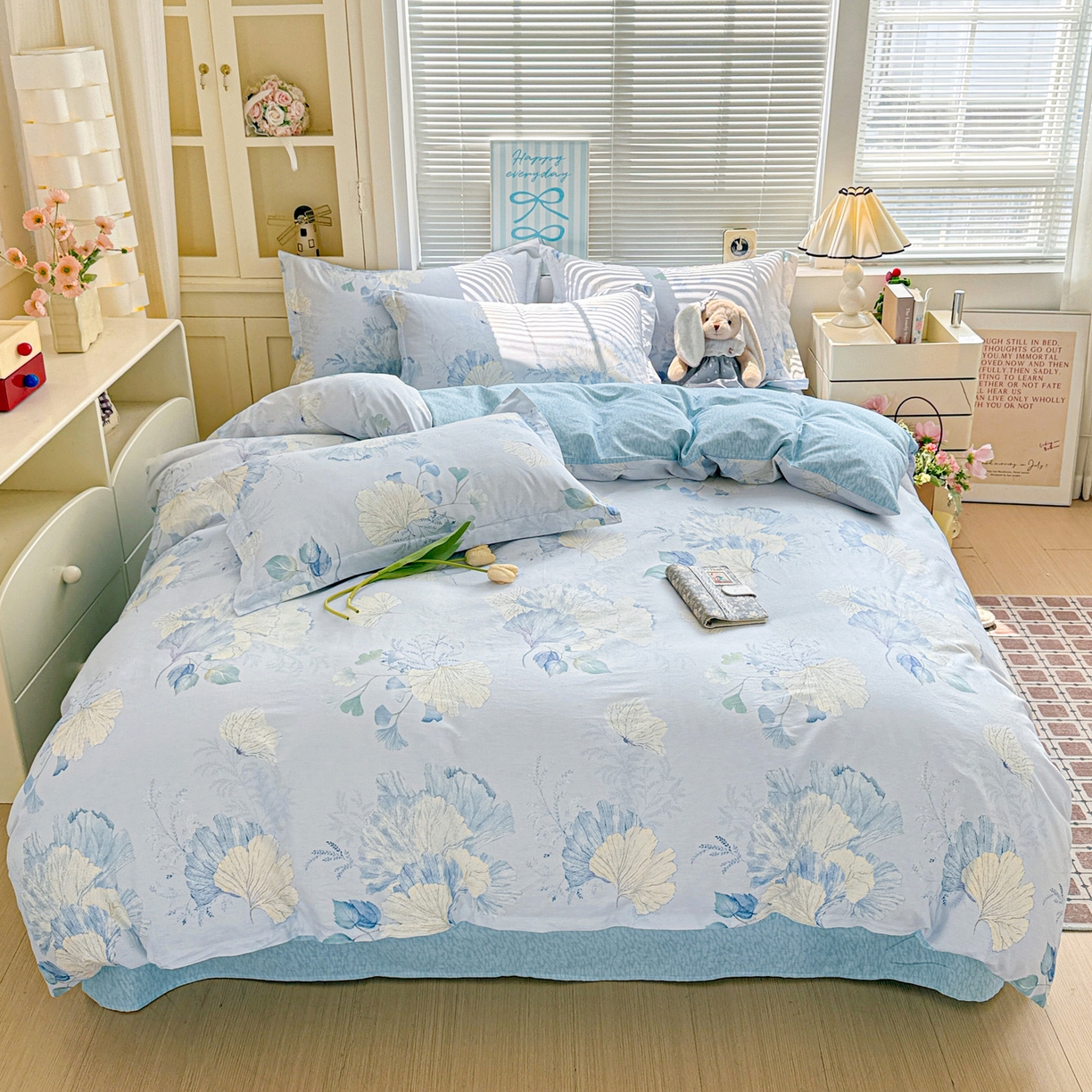 91家纺网 家纺一手货源 找家纺 董成龙家纺 2026春夏新款100%全棉纯棉印花四件套印花卡通系列三件套（喷气工艺） 银杏花语